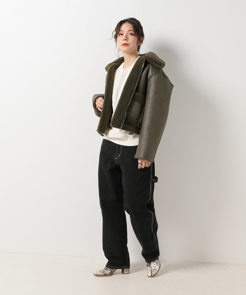jakke（ジャッキー）の「【JAKKE/ジャッキー】VERA SHEARLING AVIATOR ジャケット（ムートンコート・レディース・カーキ/ボルドー・FREE）」の12枚目の写真