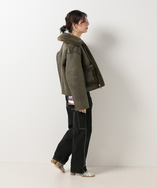 jakke（ジャッキー）の「【JAKKE/ジャッキー】VERA SHEARLING AVIATOR ジャケット（ムートンコート・レディース・カーキ/ボルドー・FREE）」の13枚目の写真