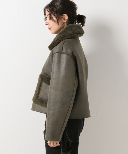 jakke（ジャッキー）の「【JAKKE/ジャッキー】VERA SHEARLING AVIATOR ジャケット（ムートンコート・レディース・カーキ/ボルドー・FREE）」の18枚目の写真