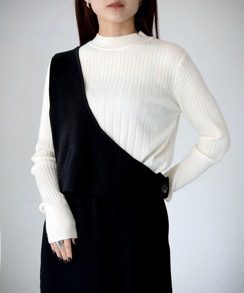 cheriella（シェリエラ）の「【cheriella】WEB限定ワンショルダーダンボールニットベスト（ベスト・レディース・ブラック・M）」の2枚目の写真