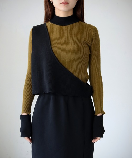 cheriella（シェリエラ）の「【cheriella】WEB限定ワンショルダーダンボールニットベスト（ベスト・レディース・ブラック・M）」の10枚目の写真