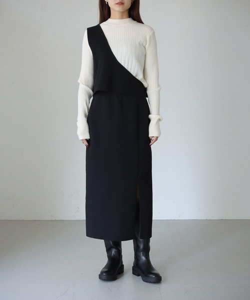 cheriella（シェリエラ）の「【cheriella】WEB限定ワンショルダーダンボールニットベスト（ベスト・レディース・ブラック・M）」の6枚目の写真