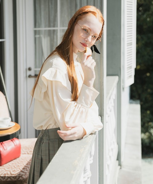 BONLECILL（ボンルシール）の「2way ボリュームスリーブ 長袖フリルブラウス（シャツ/ブラウス・レディース・ネイビー/グリーン/アイボリー/ブラック/オフホワイト/ブラック系1/ホワイト/ネイビー系1/ブラック系その他/ブルー・FREE）」の20枚目の写真