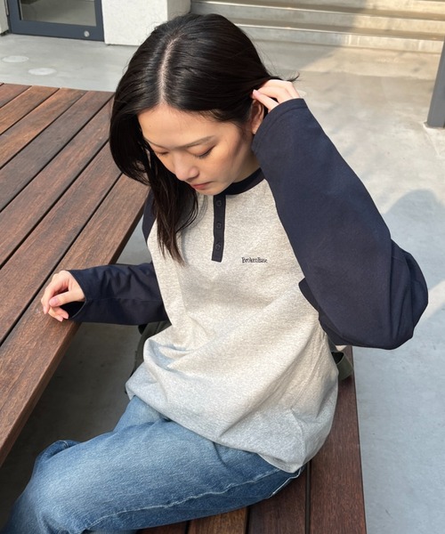 BROKEN BASE（ブロークンベース）の「ヘンリーネックラグランロンT（Tシャツ/カットソー・メンズ・ネイビー/ブラック・MEDIUM/LARGE）」の15枚目の写真