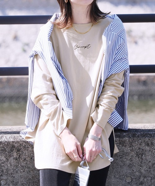 reca（レカ）の「ビッグシルエット筆記体刺繍カットソー（Tシャツ/カットソー・レディース・チャコールグレー/ベージュ/グレイッシュベージュ/オフホワイト・FREE）」の3枚目の写真