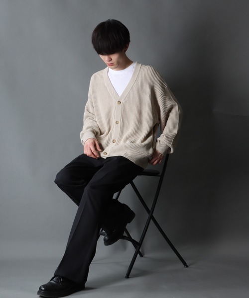 SITRY(シトリー)の「Balloon Sleeve Big silhouette Knit Cardigan/バルーンスリーブ ビッグシルエット ニット カーディガン/カーデ(カーディガン/ボレロ・メンズ・マスタード/ロイヤルブルー/ケリーグリーン/グレイッシュベージュ/ブラック/ライトグレー/パープル・M/L/LL)」の20枚目の写真