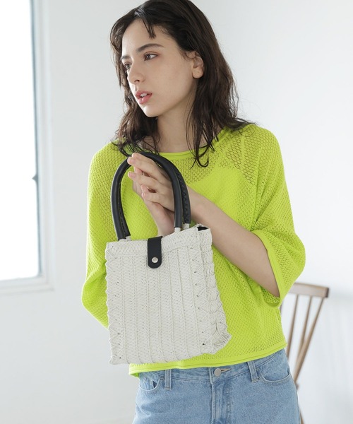 LAKOLE(ラコレ)の「スクエアクラフトトートバッグ / 180312(トートバッグ・レディース・ブラックミックス/ブラック/ナチュラル/オフホワイト・FREE)」の2枚目の写真