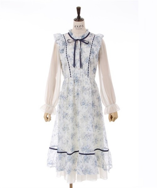 axes femme(アクシーズファム)の「フローラルレースワンピース(ワンピース・レディース・ネイビー/ピンク/サックスブルー・MEDIUM)」の2枚目の写真
