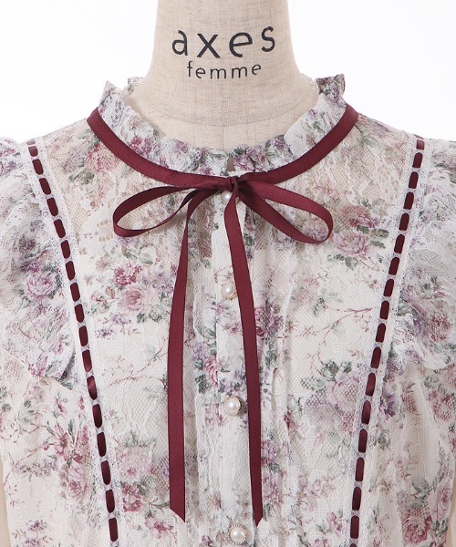 axes femme(アクシーズファム)の「フローラルレースワンピース(ワンピース・レディース・ネイビー/ピンク/サックスブルー・MEDIUM)」の6枚目の写真