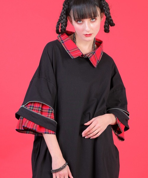 ankoROCK(アンコロック)の「フェイクレイヤーシャツオープンジップスリーブTシャツ(Tシャツ/カットソー・レディース・A/C/H/D/G/I/K/E/F/J/B・ONE SIZE)」の2枚目の写真