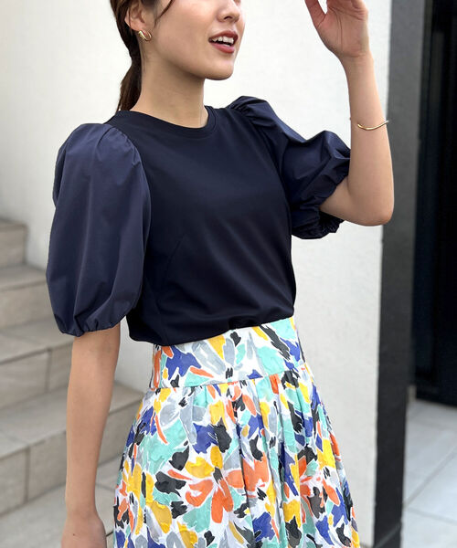 NOLLEY’S(ノーリーズ)の「◇【WEB限定】ストレッチポンチ袖タフタTシャツ(接触冷感・UVカット・マシンウォッシャブル)(Tシャツ/カットソー・レディース・ブラック/オフホワイト/ネイビー/ベージュ・FREE)」の4枚目の写真
