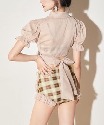 OSYAREVO | カーディガン付き チェック×フリル ワンピース水着(水着)