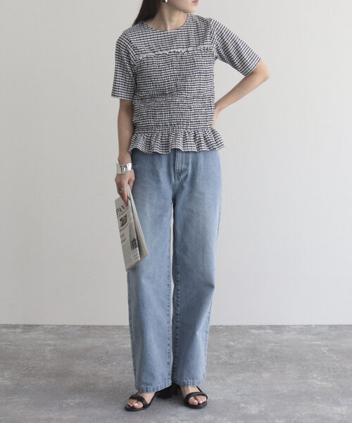 fredy emue（フレディエミュ）の「【fredyemueフレディエミュ】シャーリングカットソーブラウス（Tシャツ/カットソー・レディース・ブラック/オフホワイト/イエロー系その他/ホワイト系その他・38）」の7枚目の写真