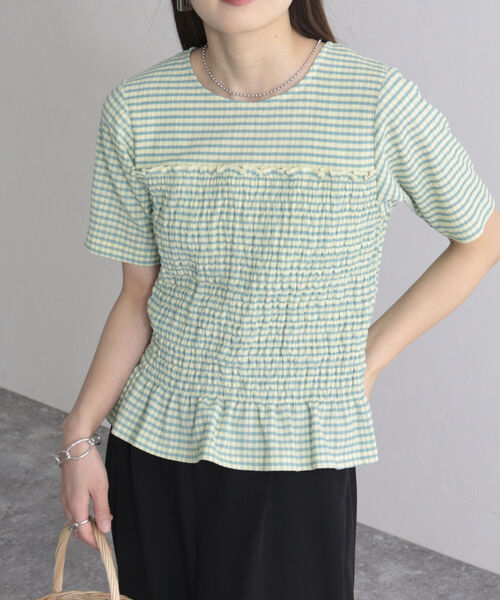 fredy emue（フレディエミュ）の「【fredyemueフレディエミュ】シャーリングカットソーブラウス（Tシャツ/カットソー・レディース・ブラック/オフホワイト/イエロー系その他/ホワイト系その他・38）」の19枚目の写真