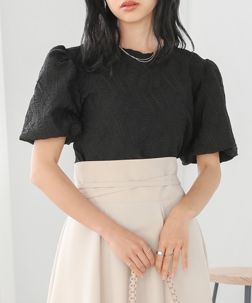 Bab（バブ）の「ジャガードトップス（Tシャツ/カットソー・レディース・ブラック/アイボリー/ベージュ・M）」の3枚目の写真