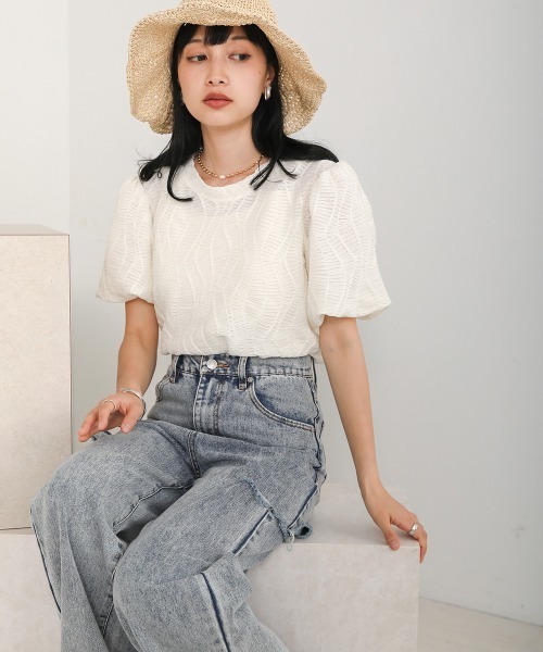 Bab（バブ）の「ジャガードトップス（Tシャツ/カットソー・レディース・ブラック/アイボリー/ベージュ・M）」の6枚目の写真