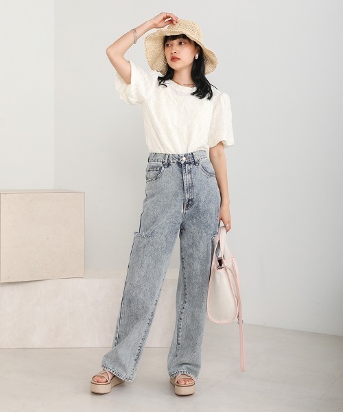Bab（バブ）の「ジャガードトップス（Tシャツ/カットソー・レディース・ブラック/アイボリー/ベージュ・M）」の22枚目の写真