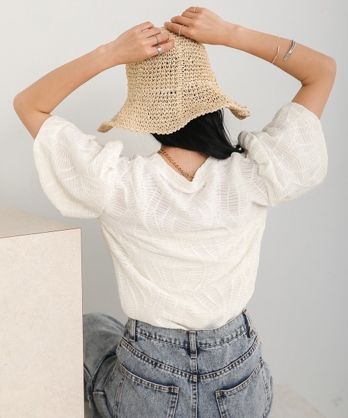 Bab（バブ）の「ジャガードトップス（Tシャツ/カットソー・レディース・ブラック/アイボリー/ベージュ・M）」の16枚目の写真