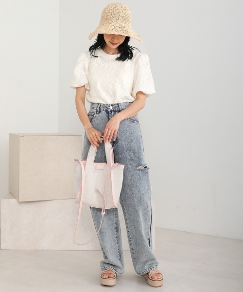 Bab（バブ）の「ジャガードトップス（Tシャツ/カットソー・レディース・ブラック/アイボリー/ベージュ・M）」の9枚目の写真