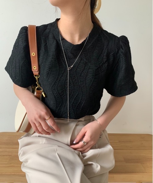 Bab（バブ）の「ジャガードトップス（Tシャツ/カットソー・レディース・ブラック/アイボリー/ベージュ・M）」の4枚目の写真