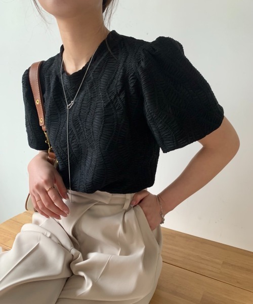 Bab（バブ）の「ジャガードトップス（Tシャツ/カットソー・レディース・ブラック/アイボリー/ベージュ・M）」の5枚目の写真