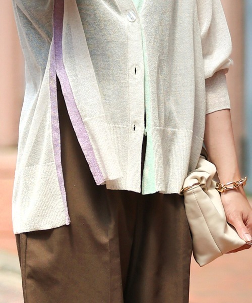 Bou Jeloud（ブージュルード）の「配色シアーカーディガン（カーディガン/ボレロ・レディース・ライトグレー/グリーン/ベージュ・FREE）」の7枚目の写真
