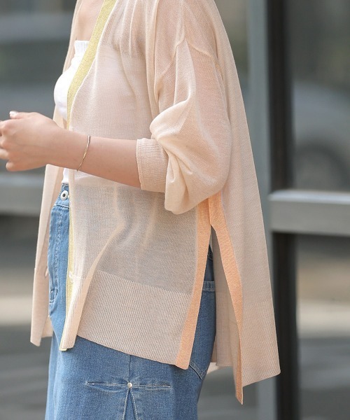 Bou Jeloud（ブージュルード）の「配色シアーカーディガン（カーディガン/ボレロ・レディース・ライトグレー/グリーン/ベージュ・FREE）」の17枚目の写真