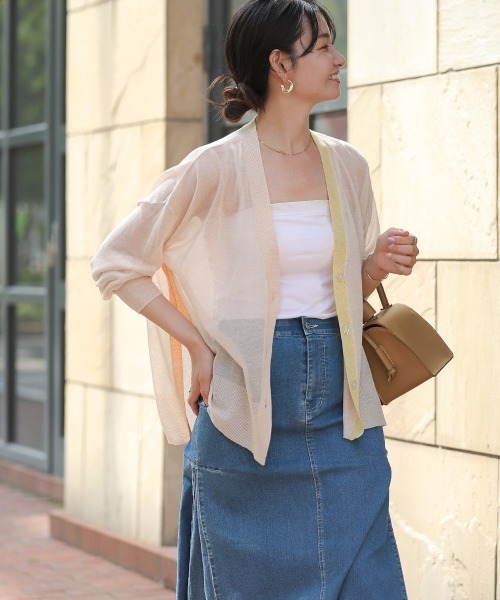 Bou Jeloud（ブージュルード）の「配色シアーカーディガン（カーディガン/ボレロ・レディース・ライトグレー/グリーン/ベージュ・FREE）」の21枚目の写真