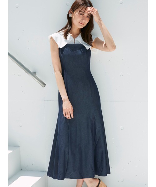 MERCURYDUO（マーキュリーデュオ）の「シャツドッキング配色ノースリワンピース（ワンピース・レディース・ブラック/ベージュ/パープル/ブルー・SMALL/MEDIUM）」の4枚目の写真