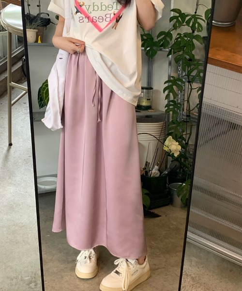 Jasmine Grandiflorum(ジャスミングランディフローラム)の「【Jasmine】ゴム入りウエストロングスカート(スカート・レディース・ベージュ/ピンク/パープル/ブラック・FREE)」の14枚目の写真