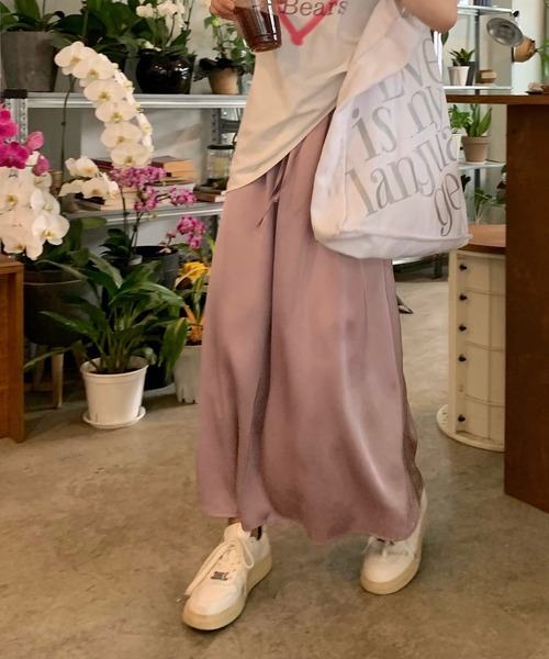 Jasmine Grandiflorum(ジャスミングランディフローラム)の「【Jasmine】ゴム入りウエストロングスカート(スカート・レディース・ベージュ/ピンク/パープル/ブラック・FREE)」の15枚目の写真