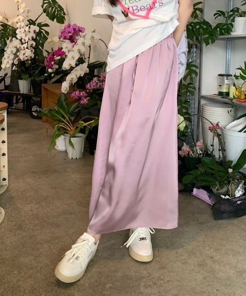 Jasmine Grandiflorum(ジャスミングランディフローラム)の「【Jasmine】ゴム入りウエストロングスカート(スカート・レディース・ベージュ/ピンク/パープル/ブラック・FREE)」の16枚目の写真