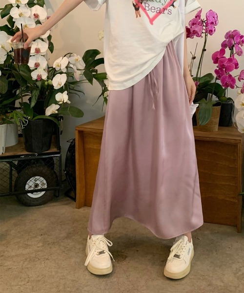 Jasmine Grandiflorum(ジャスミングランディフローラム)の「【Jasmine】ゴム入りウエストロングスカート(スカート・レディース・ベージュ/ピンク/パープル/ブラック・FREE)」の18枚目の写真