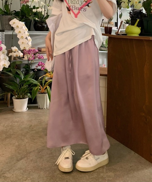 Jasmine Grandiflorum(ジャスミングランディフローラム)の「【Jasmine】ゴム入りウエストロングスカート(スカート・レディース・ベージュ/ピンク/パープル/ブラック・FREE)」の19枚目の写真