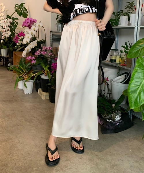 Jasmine Grandiflorum(ジャスミングランディフローラム)の「【Jasmine】ゴム入りウエストロングスカート(スカート・レディース・ベージュ/ピンク/パープル/ブラック・FREE)」の20枚目の写真