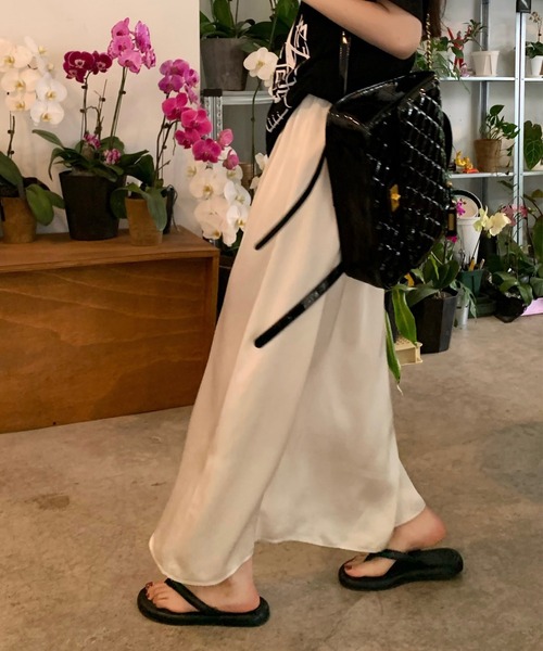 Jasmine Grandiflorum(ジャスミングランディフローラム)の「【Jasmine】ゴム入りウエストロングスカート(スカート・レディース・ベージュ/ピンク/パープル/ブラック・FREE)」の21枚目の写真