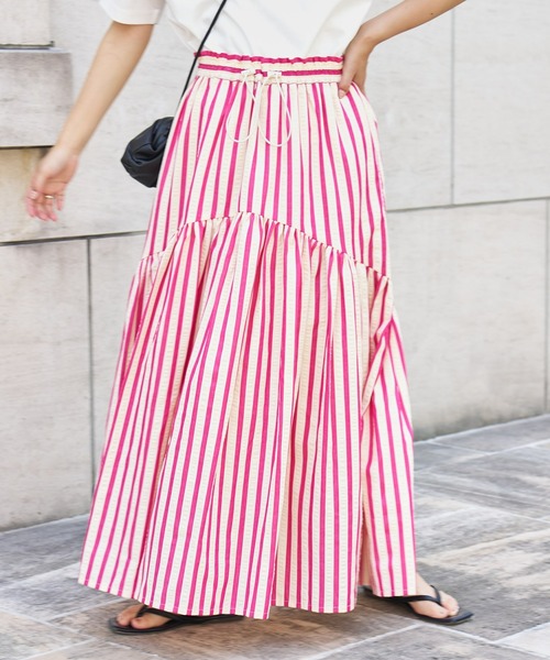 CIAOPANIC TYPY(チャオパニックティピー)の「ドロストギャザーストライプぽこぽこボリュームスカート(スカート・レディース・ピンク/ブルー/ブラック・ONE SIZE)」の14枚目の写真