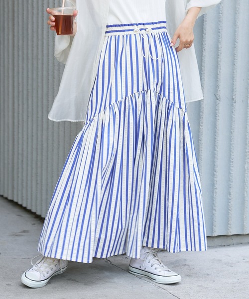 CIAOPANIC TYPY(チャオパニックティピー)の「ドロストギャザーストライプぽこぽこボリュームスカート(スカート・レディース・ピンク/ブルー/ブラック・ONE SIZE)」の9枚目の写真