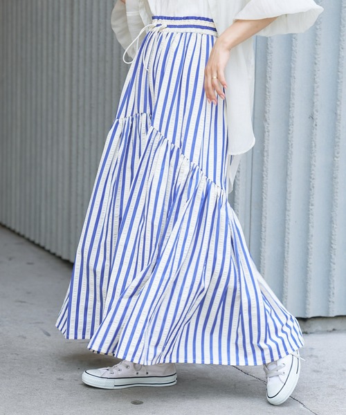 CIAOPANIC TYPY(チャオパニックティピー)の「ドロストギャザーストライプぽこぽこボリュームスカート(スカート・レディース・ピンク/ブルー/ブラック・ONE SIZE)」の17枚目の写真