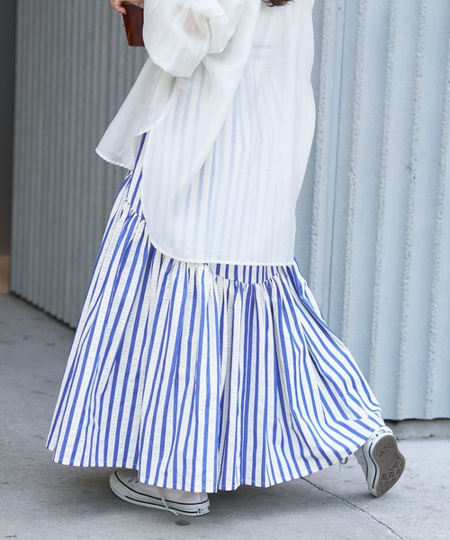 CIAOPANIC TYPY(チャオパニックティピー)の「ドロストギャザーストライプぽこぽこボリュームスカート(スカート・レディース・ピンク/ブルー/ブラック・ONE SIZE)」の21枚目の写真