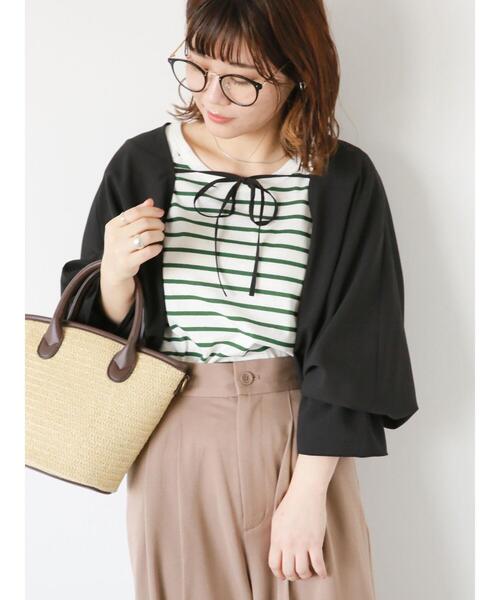 ehka sopo（エヘカソポ）の「リボンボレロ（シャツ/ブラウス・レディース・オフホワイト/ブラック/グリーン・F）」の6枚目の写真