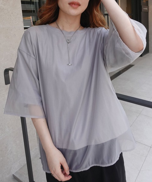 CORNERS(コーナーズ)の「オーガンジーレイヤードTシャツ(Tシャツ/カットソー・レディース・ホワイト/ブラック/グレー/グリーン・M)」の3枚目の写真