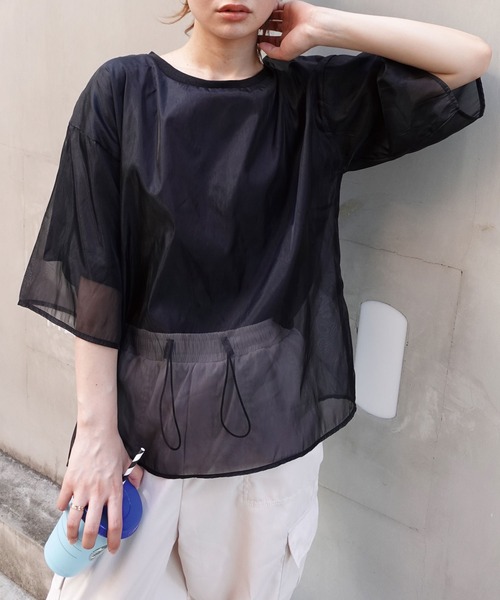CORNERS(コーナーズ)の「オーガンジーレイヤードTシャツ(Tシャツ/カットソー・レディース・ホワイト/ブラック/グレー/グリーン・M)」の1枚目の写真