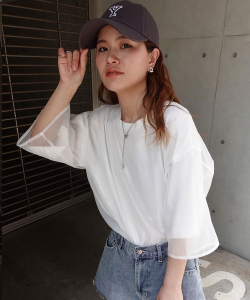CORNERS(コーナーズ)の「オーガンジーレイヤードTシャツ(Tシャツ/カットソー・レディース・ホワイト/ブラック/グレー/グリーン・M)」の13枚目の写真
