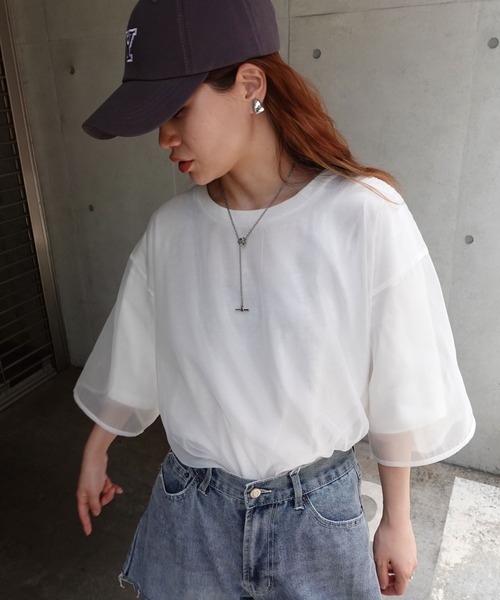 CORNERS(コーナーズ)の「オーガンジーレイヤードTシャツ(Tシャツ/カットソー・レディース・ホワイト/ブラック/グレー/グリーン・M)」の11枚目の写真