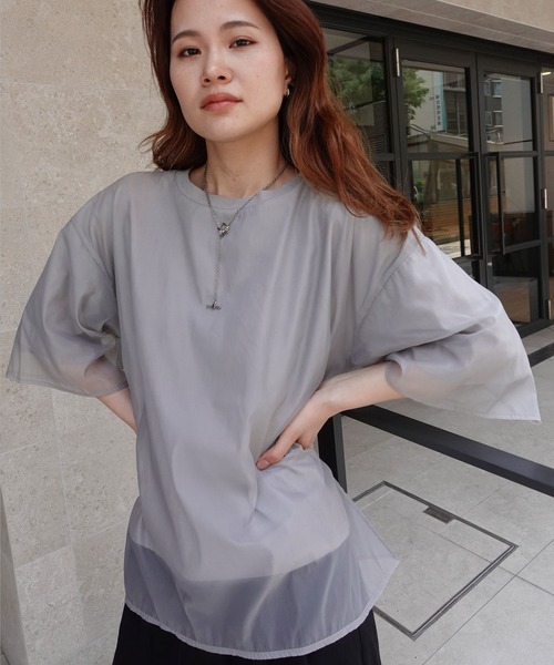CORNERS(コーナーズ)の「オーガンジーレイヤードTシャツ(Tシャツ/カットソー・レディース・ホワイト/ブラック/グレー/グリーン・M)」の7枚目の写真