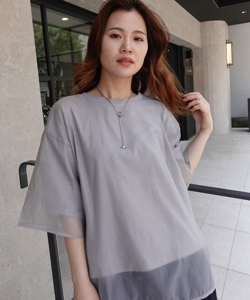 CORNERS(コーナーズ)の「オーガンジーレイヤードTシャツ(Tシャツ/カットソー・レディース・ホワイト/ブラック/グレー/グリーン・M)」の5枚目の写真