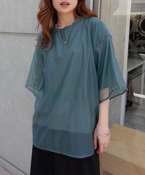 CORNERS(コーナーズ)の「オーガンジーレイヤードTシャツ(Tシャツ/カットソー・レディース・ホワイト/ブラック/グレー/グリーン・M)」の15枚目の写真