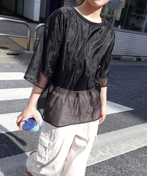 CORNERS(コーナーズ)の「オーガンジーレイヤードTシャツ(Tシャツ/カットソー・レディース・ホワイト/ブラック/グレー/グリーン・M)」の14枚目の写真