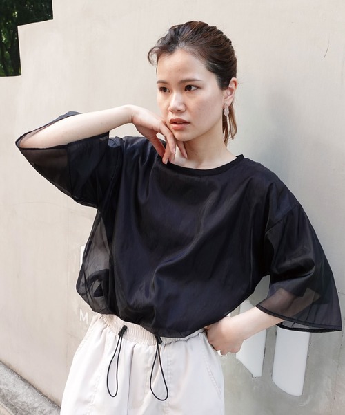 CORNERS(コーナーズ)の「オーガンジーレイヤードTシャツ(Tシャツ/カットソー・レディース・ホワイト/ブラック/グレー/グリーン・M)」の10枚目の写真